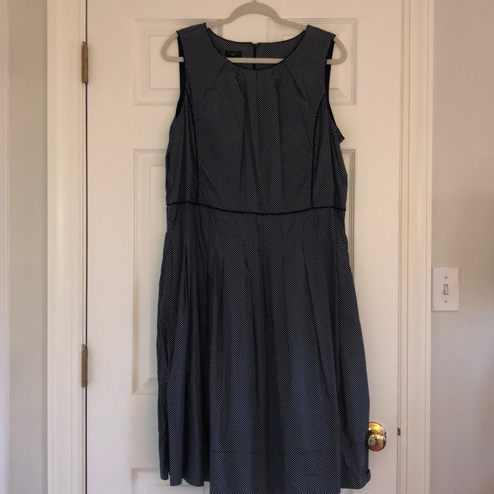 Talbots Fit & Flare Navy Polkadot Dress
